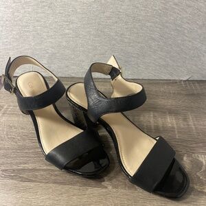 CALVIN KLEIN BLACK CHUNKY STRAPY HEELS